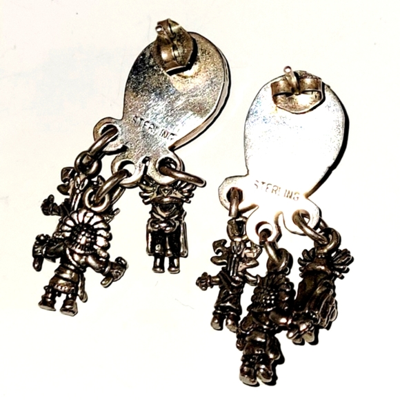 Kachina Black Teardrop Stone & Sterling Silver Post Earrings, Native American - Picture 4 of 6